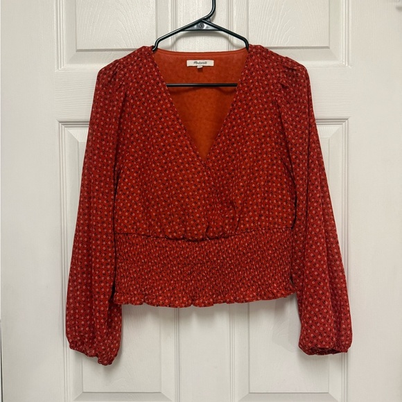 Madewell Tops - Madewell Julianne Smocked-Waist Top in Red Size Medium